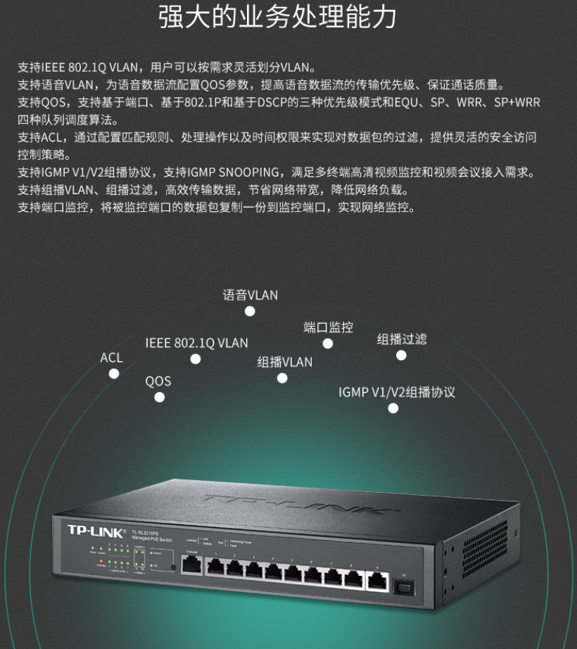 TP-LINK 10口千兆上聯網管PoE交換機